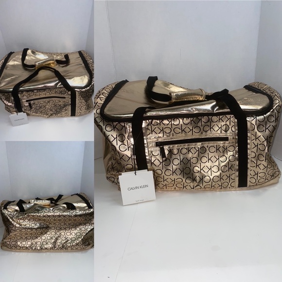NWT Calvin Klein Duffle Bag Metalic Gold Logo New - Picture 1 of 10